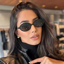 Sunglasses With Oval Frame And Niche Design For Women, High-Quality Small Retro Glasses. - 黑色 - 查看 8
