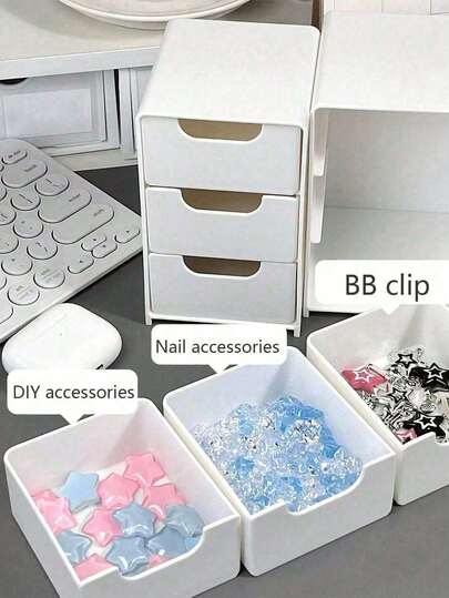 3pcs Mini Desktop Storage Box With 3 Compartments, Jewelry Lipstick Drawer Cosmetics Organizer, Simple 3 Layers Drawer Storage Box, Tabletop Storage Box