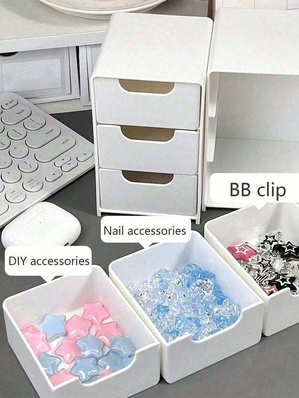 3 pezzi Mini scatola da scrivania con 3 scomparti, organizer per gioielli, rossetti e cosmetici, semplice scatola con 3 cassetti, scatola da tavolo per l'organizzazione