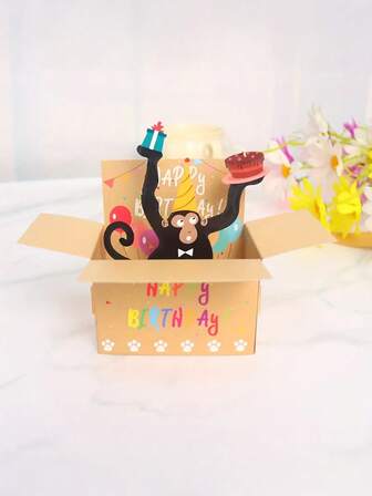 1 PIEZA Tarjeta de cumpleaños 3D de mono divertido, invitaciones de fiesta hechas a mano, incluye sobre, adecuado para cumpleaños, aniversarios, celebraciones, diseños divertidos, con decoraciones de sobre, tarjeta de Navidad, tarjetas de felicitación divertidas, regalos divertidos