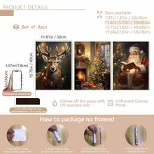 Set de 3 piezas de arte de pared de lienzo navideño - Impresiones de reno, Papá Noel y árbol para decoración festiva del hogar - Perfecto para decoración del hogar, decoración de habitaciones, decoración de dormitorios, decoración de salas de estar, decoración de baños, decoración de paredes, decoraciones navideñas para el hogar, con opción de arte de pared con marco - Multicolor - Ver 17