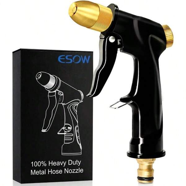 ESOW Brass Garden Hose Nozzle Heavy Duty Metal Spray Gun With Full Brass Nozzle Adjustable Water Flow 3/4" Standard Hose Fitting Perfect For Watering Cleaning And Car Washing