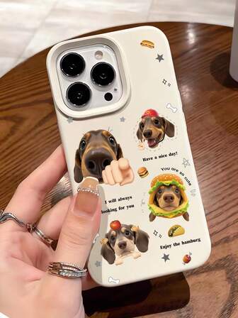 1pc Fashionable & Unique Hamburger, Bee, Puppy Pattern Liquid Silicone Soft Edge Phone Case, Compatible With IPhone 16/16Pro/16Plus/15/15ProMax/15Pro/11/12/13/14ProMax/11Pro/11ProMax/12Pro/12ProMax/13Pro/13ProMax/14Pro/14ProMax, Creative Premium Design