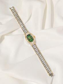 CARYINO 1pc Luxury Oval Dial Watch With Rhinestone Decor Elegant Strap, Fashion Chic Ladies Accessory Watch, Suitable For Daily Wear, Parties, Outfits, Birthday Gift