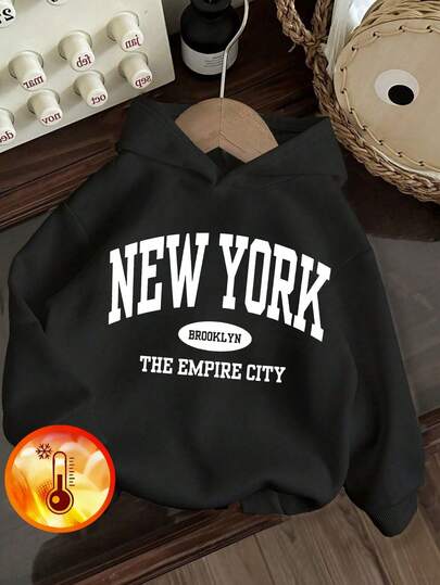 1 Stück Mädchen Lässig bedruckter Pullover Hoodie Sweatshirt, warm thermisch gefüttert, geeignet für Schule, Lässig, Herbst/Winter