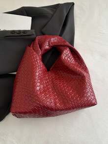 Túi đeo vai bằng da PU màu trơn thời trang, đa năng, kiểu dáng tối giản, họa tiết sọc Pháp, túi xách nữ. - Đỏ - Xem 3