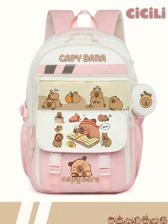 1 حقيبة مدرسية ذات نمط كابيبارا الجميل. حقيبة طالب كبيرة السعة وحيوية مع جيوب متعددة. حقيبة مدرسية عصرية مع قلادة كابيبارا. حقيبة يد عملية مع أنماط زخرفية جميلة. حقيبة ظهر مدرسية خفيفة الوزن وشخصية