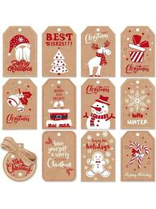 120pcs Christmas Gift Tags With String, Gift Tags For Christmas Presents, Kraft Christmas Tags For Gifts,These Rectangular Christmas Present Tags Measure Approx. 3" X 2", The Round Is 2" X 2", And Each Roll Of Rope Length Is Approx. 32.8 Feet. You Can Cut The Rope According To Your Needs