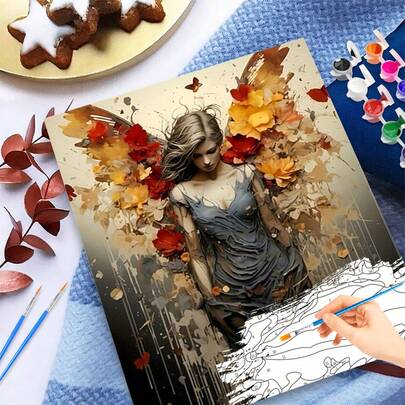 1pc Butterfly Blossom Canvas Paint By Numbers Kit For Adults - Elegant Woman With Flowers DIY Painting, Art Craft For Home Wall Decor 40*50 Frameless