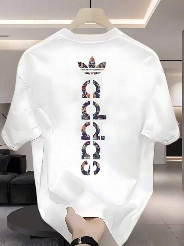OLXG Camiseta de hombre Camiseta de algodón con estampado de eslogan con el logotipo deportivo de anime Tejido cómodo y ligeramente elástico Camisa casual de manga corta Cuello redondo blanco Cuello redondo negro