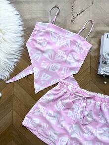 ELLIE Women's Set In Crepe Fabric With A Cropped Top And Tie-Up + Shorts With Lining - 淺粉色 - 查看 1