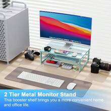2-Tier Metal Monitor Stand Riser, Desk Organizer For Monitor, Office Desk Storage Organizer For Office Supplies (Blue){Inchcolor_nameinch:InchBlueinch} - Blue - View 3