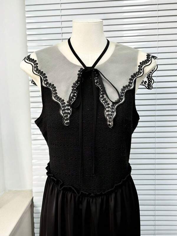 1 Stück einfarbiger, bestickter Poncho-Stil Bohemien abnehmbarer Kragen mit Krawatte für Frauen