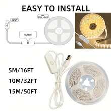 USB-Powered Warm White LED Strip Lights, Flexible & Uniform Illumination For DIY Cabinets, Bedrooms, Kitchens, And Modern Home Decor, Kitchen Lighting | Flexible Light Strip | Warm White Glow, Lights For Living Room For Halloween Decor, Bedroom - 暖白色 - 查看 6