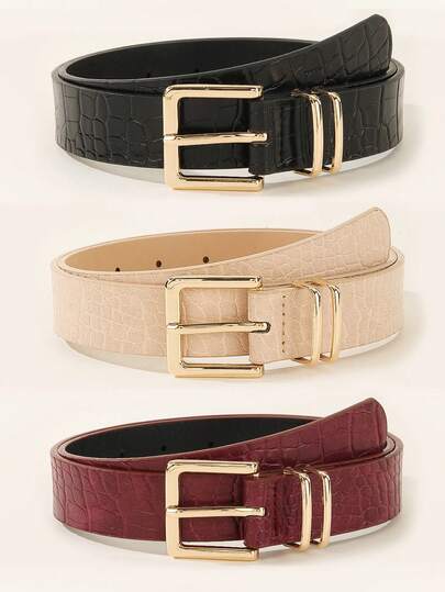 1/3pcs Fashion Square Buckle Stone Texture Women's Belt, Minimalist Versatile For Pants & Dresses, Vintage Classic Burgundy Women's Belt, Solid Color Casual Elegant Women's Belt, Daily Casual Commute Belt, Waist Accessory, Suitable As Christmas Gift (Suitable For Waist Size 29.5~33.5in)