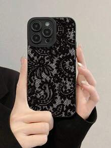 1个TPU蕾丝软壳打孔手机壳，保护套，兼容 7P/8Plus/16/16PLUS/16PRO/16PROMAX/XR/XSMAX/11/11Pro/11ProMax/12/12Pro/12ProMax/13/13Pro/13ProMax/14/14Pro/14Plus/14ProMax/15/15Pro/15Plus/15ProMax/A13-4G/S21FE/A345G/A1245G/S24+/S24PLUS/S21ULTRA/A05S，时尚/优雅/可爱 - 黑色 - 查看 2