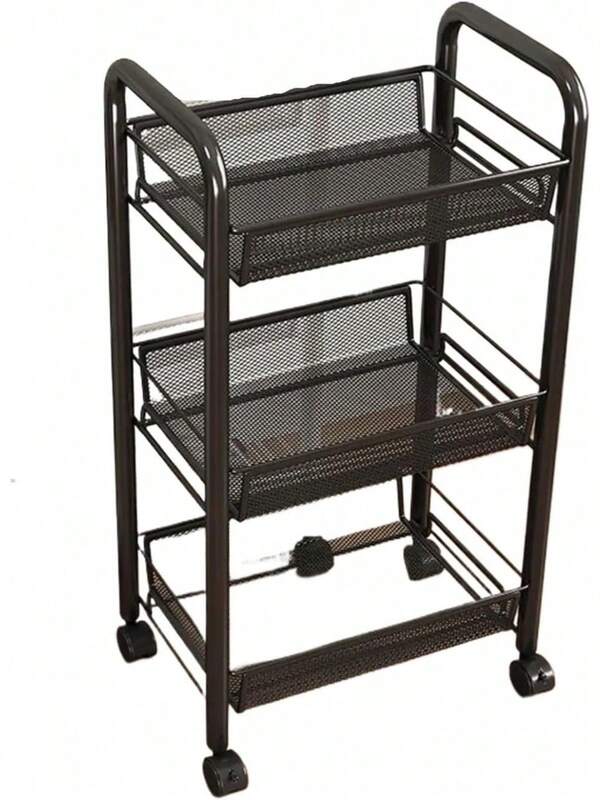 Home Trolley Storage Rack Living Room Iron Organizer Shelf Multi-Layer Bathroom Multifunctional Cart With Wheels(4Layer-Black)