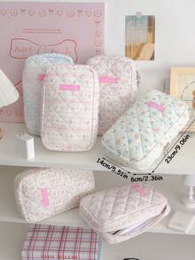 1个可爱大容量碎花图案数码收纳包便携式网格充电包收纳袋简约条纹耳机包，时尚耳机收纳盒USB数据线收纳盒，卡通收纳包相机包耳机包充电器包男女通用充电包 - 彩色 - 查看 12