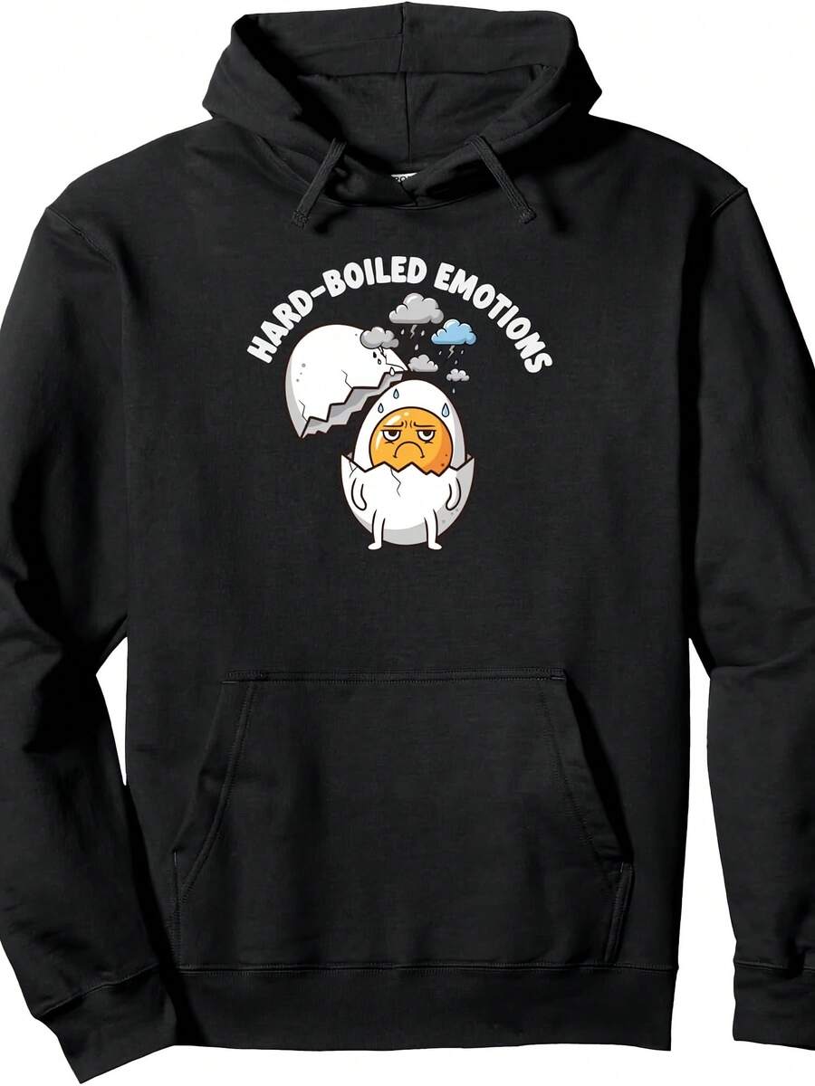 Cracked Yolk Hard-Boiled Emotions Funny Egg Pun Cartoon Food Pullover Hoodie - 款式5 - 查看 1