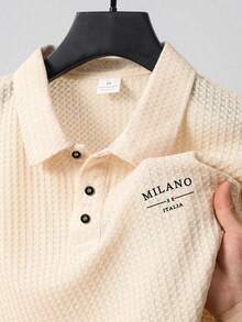 1 件纹理国旗和字母印花男士商务休闲 Polo 衫，舒适面料，时尚商务设计，有领 Polo 衫，米色长袖，适合高尔夫、网球、户外旅行、休闲，是送给男士的绝佳礼物 - 杏色 - 查看 1