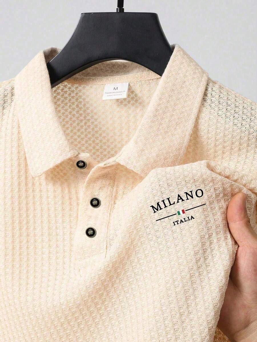 1 件纹理国旗和字母印花男士商务休闲 Polo 衫，舒适面料，时尚商务设计，有领 Polo 衫，米色长袖，适合高尔夫、网球、户外旅行、休闲，是送给男士的绝佳礼物 - 杏色 - 查看 1