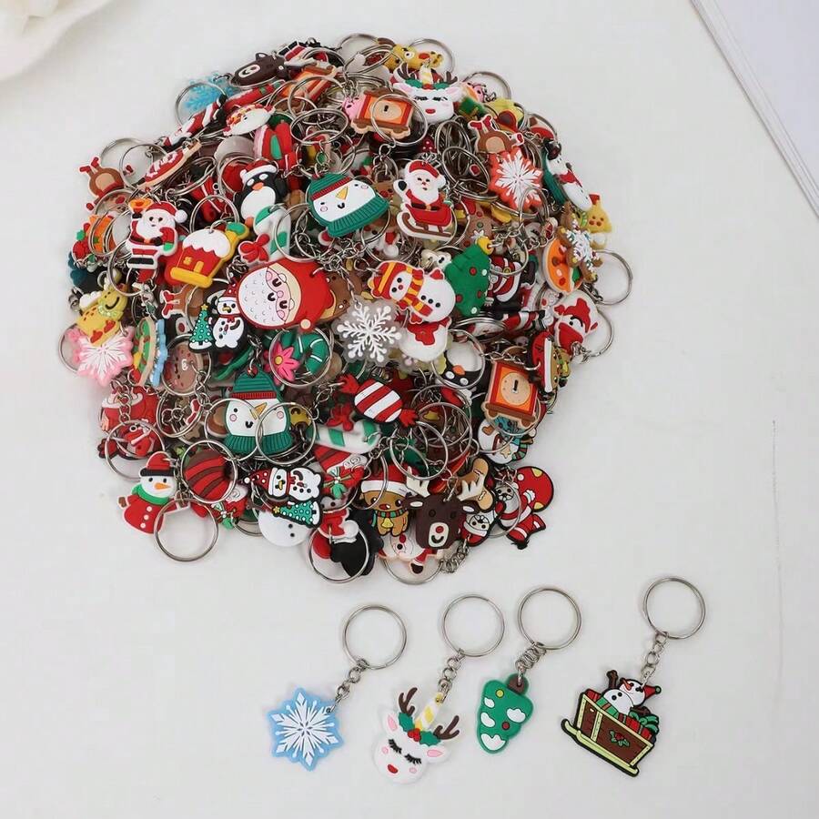 25pcs Christmas Keychain Set - Santa Claus, Trees, Deer, Snowman Charms, Perfect Holiday Gift Accessories For Bags And Wallets