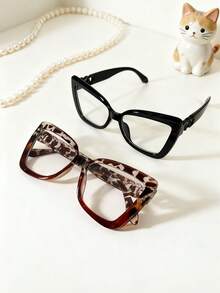2pcs Classic Retro Cat Eye Plastic Glasses, Timeless Design For Women, Suitable For Party, Outdoor, Travel, Halloween, Music Festival, All Seasons - Multicolor - View 3