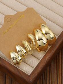9pairs Fashionable And Elegant New Style Multi-Combination Shape Gold-Plated Plastic Earrings Set,The First Choice For Daily Matching And Gifting