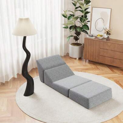 Small Couch Sofa Bed For Adults, Folding Sofa Bed, Chaise Longue, Convertible Foam Floor Sofa, Mini Lounge Sofa With Triple Folding Mattress, Grey