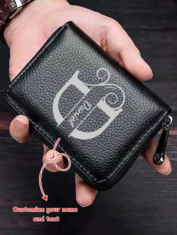 1pc Customized PU Leather Folding Zipper Card Holder, Unisex Wallet Card Case With RFID Blocking, Multi-Functional Large Capacity Zipper Coin Purse, Simple, Fashionable, Cute, Retro, Durable Men's Credit Card Holder. Personalized Engraved Name And Letters Suitable For Men And Women Gifts, Women's Wallet, Small Wallet, Card Case, Men's Wallet