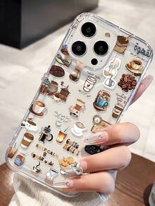1 pieza Funda de teléfono transparente de TPU con absorción de golpes y diseño de collage de café personalizado, compatible con iPhone 16/16Pro/16Plus/15/15ProMax/15Pro/11/12/13/14ProMax/12Mini/13Mini/11Pro/11ProMax/12Pro/12ProMax/13Pro/13ProMax/14Pro/14ProMax, funda suave con tacto elegante - Multicolor - Ver 2