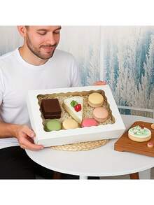 6/12pcs Auto-Pop-Up Baking Boxes With Window, 12"X8"X2.5", Large White Gift Boxes For Candy, Pastries, Chocolate, Strawberries, Cakes, Donuts, Muffins - White - View 7
