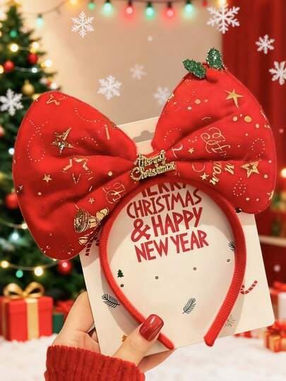 1pc Red Christmas Snowflake Headband With Golden Star Decor, Bohemian Style, Suitable For Christmas Party Costume, Photo Props, Daily Wear