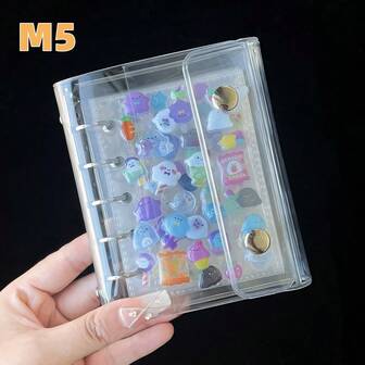 1pc M5 Sticker Notebook, Cute Transparent Loose-Leaf Binder, Transparent Soft Leather Cover Loose-Leaf Notebook, Can Be Used To Store Photos, Small Accessories, Banknotes, Coins, Etc., Portable Notebook, Minimalist Multi-Purpose Student Notepad, Diary, Account Book, Etc.