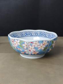 鲜艳蓝色花卉瓷碗套装 - 手绘亚洲艺术风格，多种尺寸陶瓷餐具，可用于盛放食物和家居装饰，是异域风情爱好者的理想礼物 - 彩色 - 查看 12