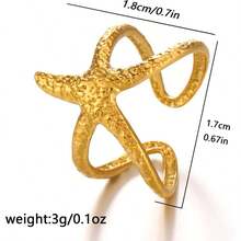 Starfish Statement Ring Women Stainless Steel Seashell Rings Opening Adjustable Gold Silver Starfish Ring Irregular Beach Rings Summer Beachy Ocean Jewelry - Nhẫn sao biển vàng - Xem 7