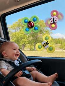 3pcs Colorful Cartoon Animal Suction Cup Spinning Tops - Fun Sensory Toys For Kids, Suction Cup Spinning Toys, Baby Finger Spinners, Sensory Toys, Educational Toys, Bath Toys, High Chair Toys, Baby Swimming Pool Toys, Baby Essentials - Multicolor - View 2