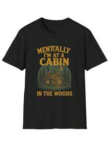 Cabin In The Woods T-Shirt Cozy Nature Lover Tee'-- Funny Printed Casual T-Shirt, 15478% Cotton, Round Neck, Regular Style, Perfect Valentine's Day/Christmas Gift For Your Boyfriend/Husband - 款式1 - 查看 1