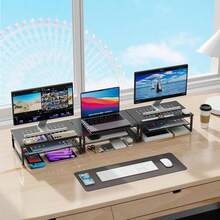 Desk Organizers And Accessories, 2-Tier Metal Monitor Stand Riser, Desk Organizer For Monitor, Office Desk Storage Organizer For Office Supplies (Black){Inchcolor_nameinch:InchBlackinch} - 黑色 - 查看 7