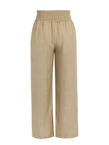 2025新款欧美风女装春夏时尚纯色松紧腰阔腿裤宽松舒适百搭休闲办公装宽松长裤简约日常