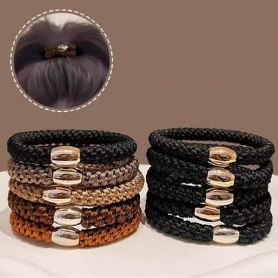 15pcs/Set Women'S Minimalist Elastic Hair Ties - No-Damage Basic Hair Bands For Thick Hair, With Metallic Golden Beads, Versatile For Ponytails & Updos, Hair Accessories, Sleek Hair Bands, Secure Hair Hold,Simple And Versatile High Elasticity Anti Slip Headband For Women, Rubber Band For Women, Tied High Ponytail Headband For Women