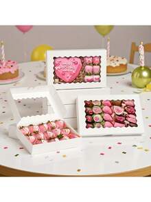 6/12pcs Auto-Pop-Up Baking Boxes With Window, 12"X8"X2.5", Large White Gift Boxes For Candy, Pastries, Chocolate, Strawberries, Cakes, Donuts, Muffins - White - View 3
