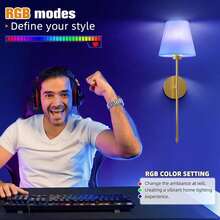 1/2 Đèn tường sạc điện có điều khiển từ xa (Bao gồm bóng đèn RGB sạc điện và chao đèn vải trắng), Đèn ngủ, Đèn trần, Đèn dây trang trí, Đèn ngủ ban đêm, Đèn tường 13 màu có thể điều chỉnh độ sáng cho phòng ngủ, phòng khách, hành lang, phòng tắm, nhà bếp, tủ quần áo, trang trí nhà cửa dịp Giáng sinh (1800mAh) - Đèn màu RGB-15 - Xem 10