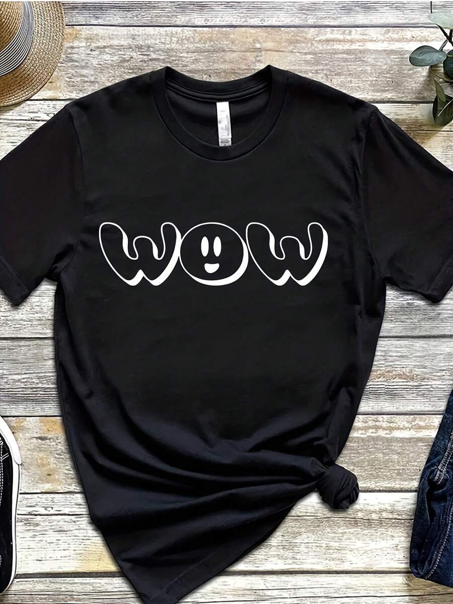 Wow Printed Comfortable T-Shirt - Washable Graphic Casual Soft Stuff Tee - Round Neck Summer Custom Tees - Stylish Cotton T-Shirts - 款式14 - 查看 1