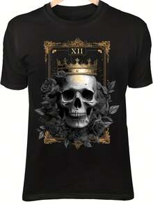 XI Tarot Skull Shirt - Gothic Death Card Design, Black Roses & Fading Crown Occult Shirt - 款式25 - 查看 1