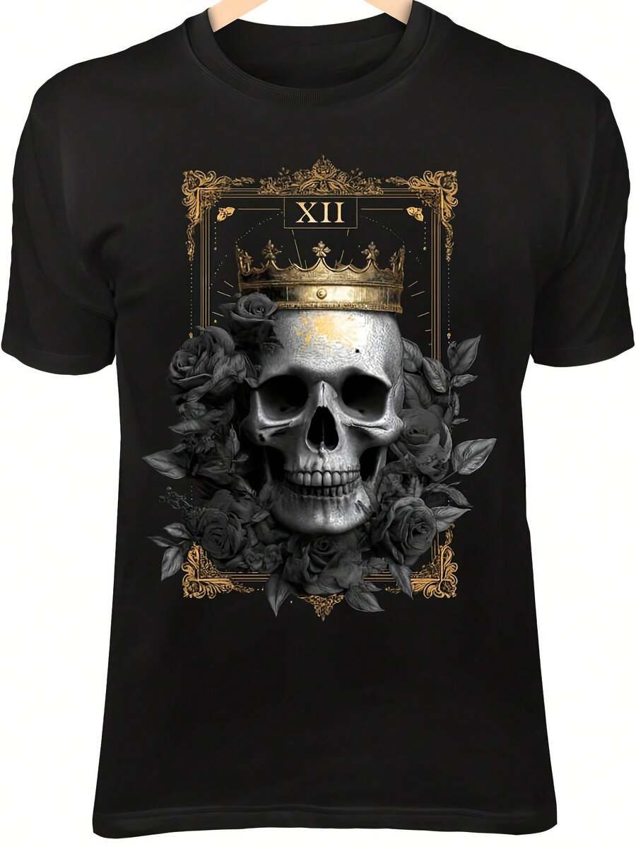 XI Tarot Skull Shirt - Gothic Death Card Design, Black Roses & Fading Crown Occult Shirt - 款式25 - 查看 1
