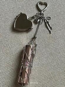 Stainless Steel Mesh Lipstick Holder, DIY Bag Charm, Silver Heart & Star Chain Pendant - Multicolor - View 4