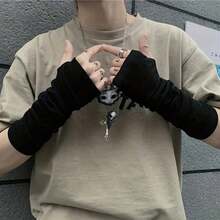 1 Pair Finger Sleeve Gloves, Retro BF Street Style Dark Color Men's Fashion Gloves - Black - View 4