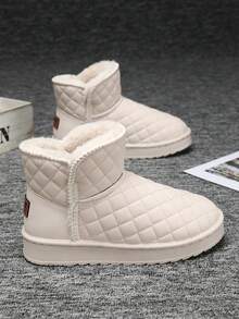 Botas de nieve para mujer, nuevas botas de nieve de invierno con forro de felpa grueso, parte superior de cuero, botas cortas cálidas y elegantes