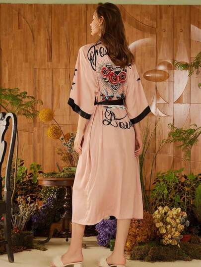 Vintage Loose Bohemian Elegant Fashion Rose Print Kimono Cover Up, Sexy Robe Casual Loungewear For Summer Beach Romantic Vacation Bikini Cover Up Swimwear